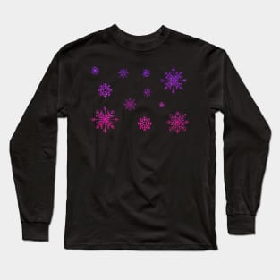 Ombre Pink Faux Glitter Snowflakes Long Sleeve T-Shirt